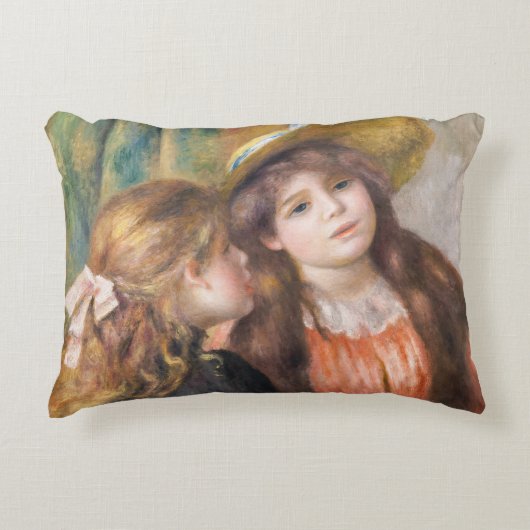 ルノアール – 二つの小さな女の子のポートレート アクセントクッション (正面)