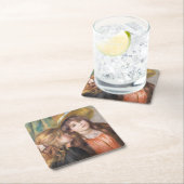 ルノアール – 二つの小さな女の子のポートレート スクエアペーパーコースター (インサイチュ)