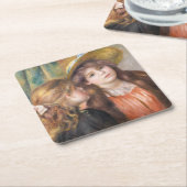 ルノアール – 二つの小さな女の子のポートレート スクエアペーパーコースター (アングル)