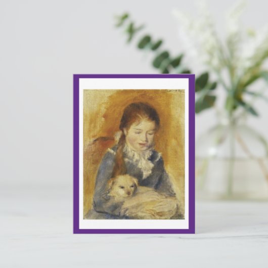 ルノアール、犬を連れた少女、ファインアート、はがき ポストカード (スタンド正面)