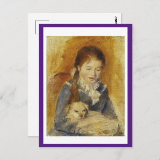 ルノアール、犬を連れた少女、ファインアート、はがき ポストカード (正面/裏面)