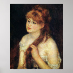 ルノアール-1876年に髪を編む若い女性 ポスター