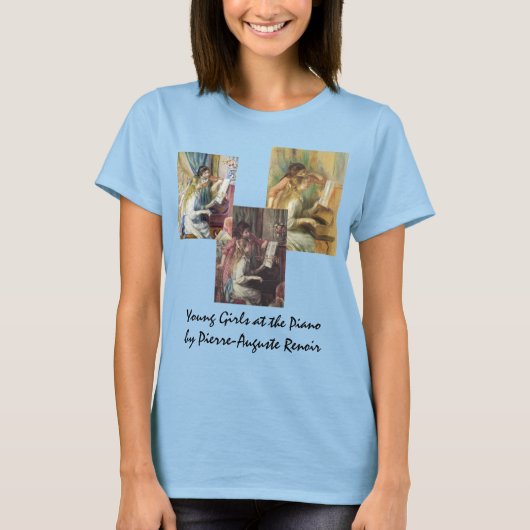 ルノワールによるピアノの上の若い少女たち 3つの異なる絵画 Tシャツ (正面)
