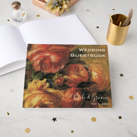 ルノワールの花瓶のバラ、ヴィンテージアートウェディング ゲストブック (正面見開き)