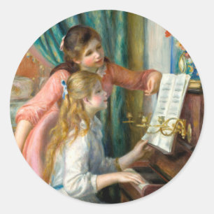 ルノワール ピアノの前の二人の少女 プリント 音楽 ファインアート ラウンドシール