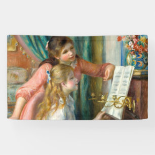 ルノワール ピアノの前の二人の少女 版画 音楽 ファインアート 横断幕