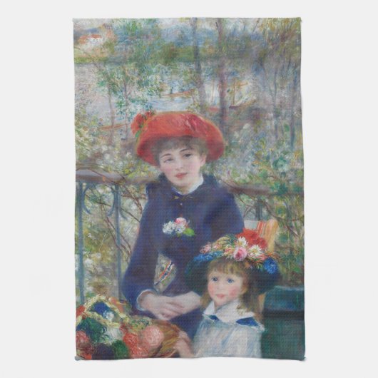 ルノワール 姉妹 テラス フランス印象派  キッチンタオル (縦)
