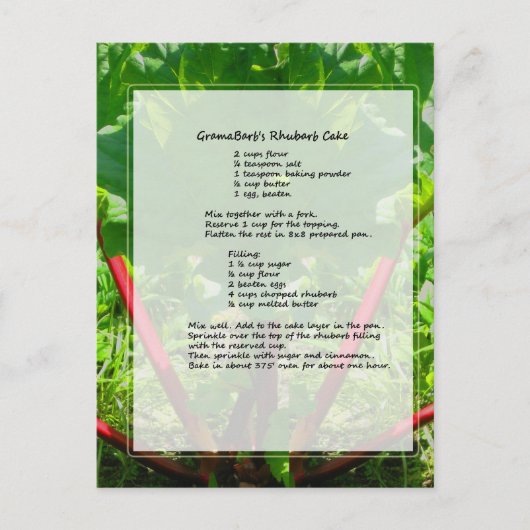 ルバーブケーキレシピ ポストカード (正面)