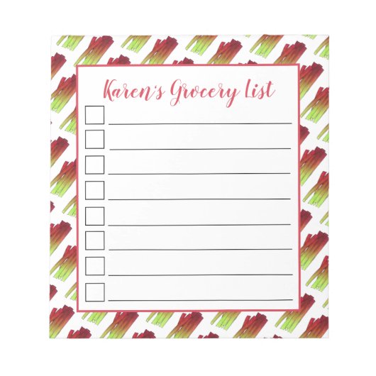 ルバーブ茎ベジタブルガーデンの食料品店リスト ノートパッド (正面)
