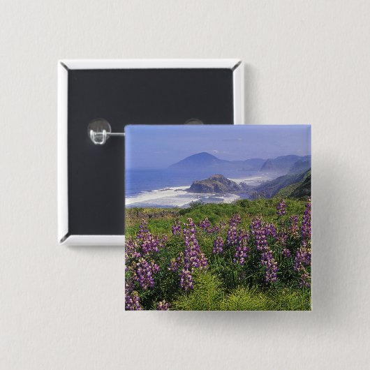 ルパンの花と沿った荒々しい海岸線 缶バッジ (正面&裏面)