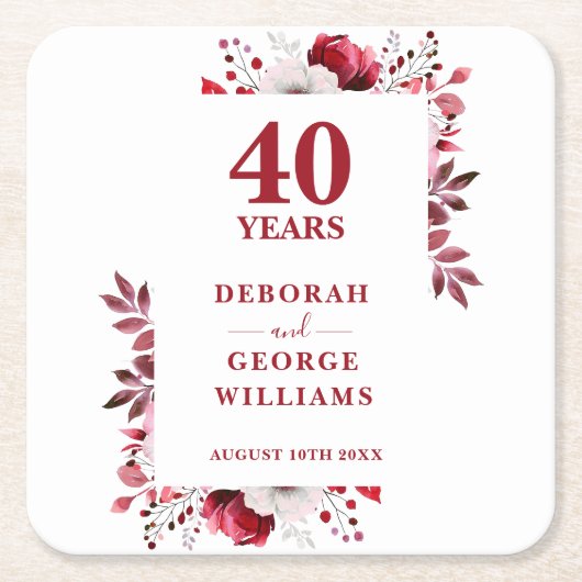ルビエレガントフローラ40結婚周年 スクエアペーパーコースター (正面)