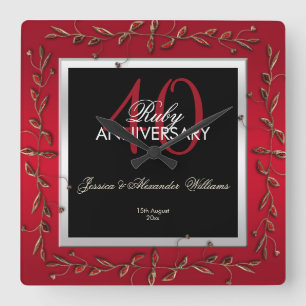 ルビエレガントー宝石40周年結婚記念 スクエア壁時計