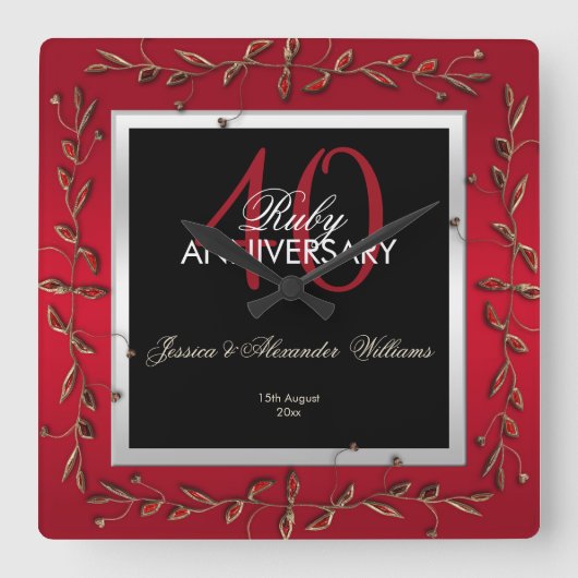 ルビエレガントー宝石40周年結婚記念 スクエア壁時計 (正面)