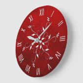 ルビエレガントー（赤、白アクセント） ラージ壁時計 (傾斜)