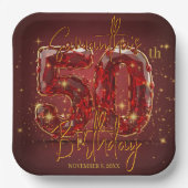 ルビエレガントー&金ゴールド宝石50誕生日 ペーパープレート (正面)
