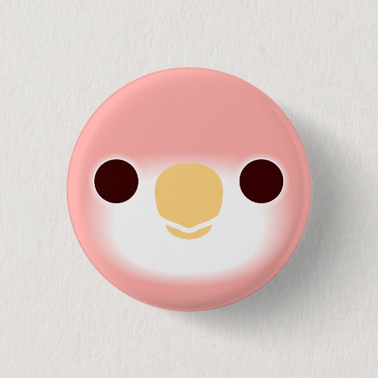 ルビノ・バークのオウムの顔 缶バッジ (正面)