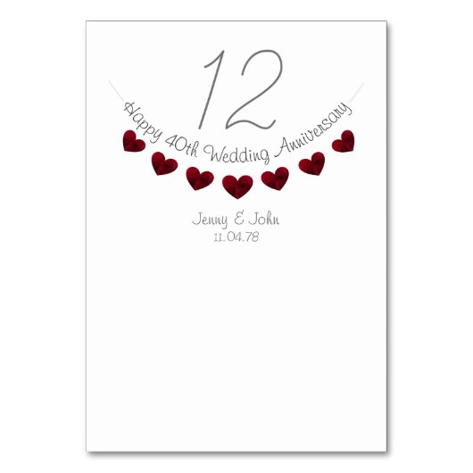 ルビハート結婚のアニバーサリーテーブル番号 テーブルナンバー (正面)