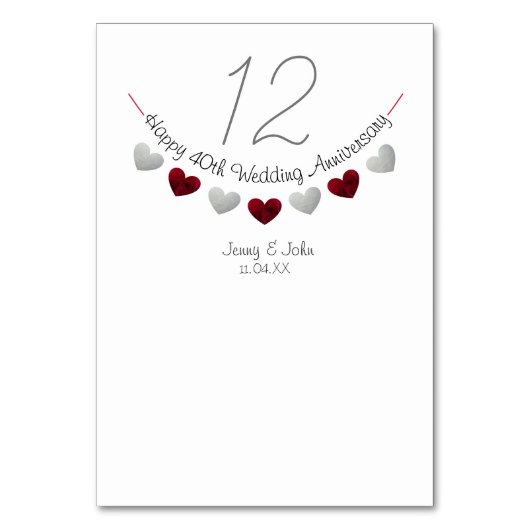 ルビハート結婚のアニバーサリーテーブル番号 テーブルナンバー (裏面)