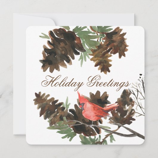 ルビンのカーディナルと松ぼっくり ホリデーカード (正面)