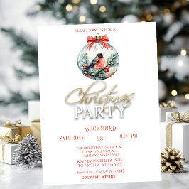 ルビンのカーディナル鳥、ホリーベリー、松の枝のボール招待状 招待状