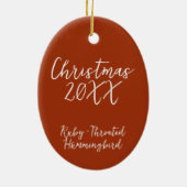 ルビーが喉を切ったハミングバ絵を描ードズ・イヤー セラミックオーナメント (裏面)