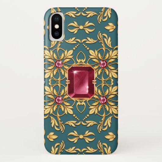 ルビーでシームレスな黄金色のパターン Case-Mate iPhoneケース (裏面)
