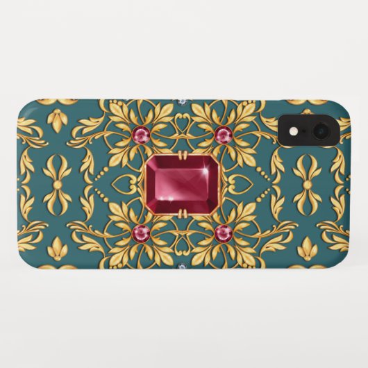 ルビーでシームレスな黄金色のパターン Case-Mate iPhoneケース (裏面(横))