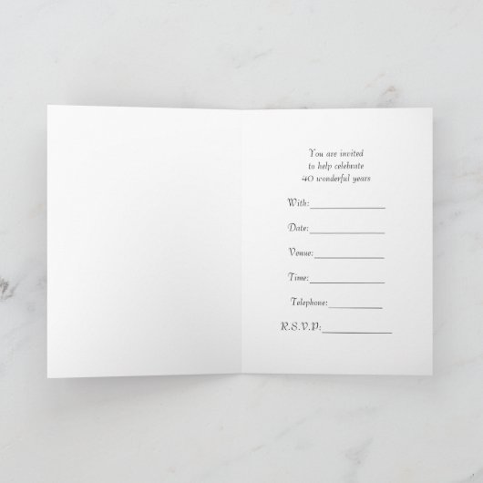 ルビーと私たちの結婚40周年記念式のご招待状です 招待状 (内部)