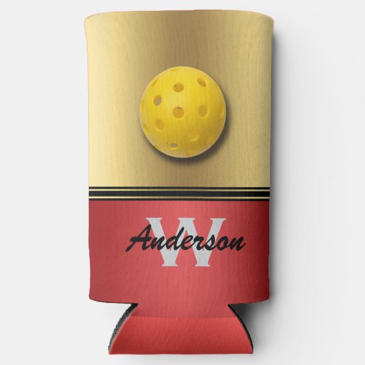 ルビーと赤のモノグラムと名前クール付き スリム缶クーラー (正面)