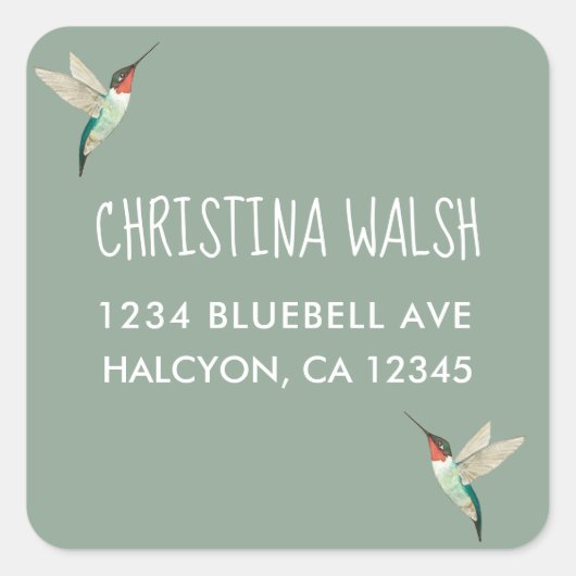 ルビーの喉のハミングバード スクエアシール (正面)