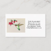 ルビーの水切りハミングバード水彩ピンクの花 名刺 (正面)