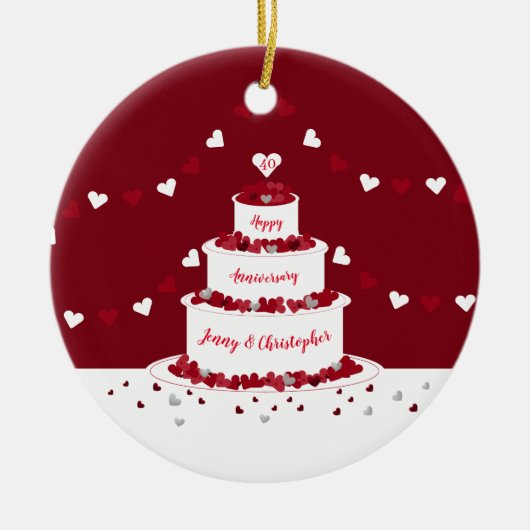 ルビーの結婚アニバーサリーケーキデザイン セラミックオーナメント (正面)