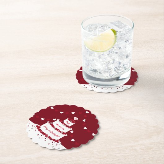 ルビーの結婚アニバーサリーケーキデザイン ペーパーコースター (インサイチュ)