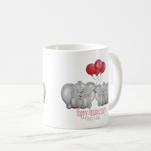 ルビーの結婚アニバーサリーゾウ贈り物40位 コーヒーマグカップ (正面右)