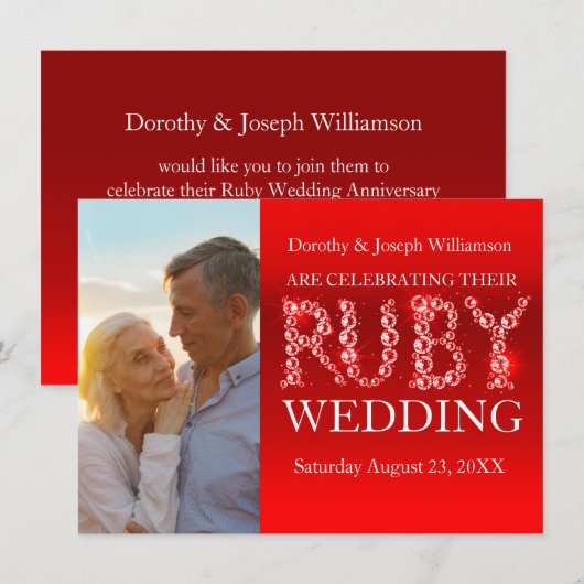 ルビーの結婚式の輝き 石の写真 パーティー招待 40 招待状 (正面/裏面)