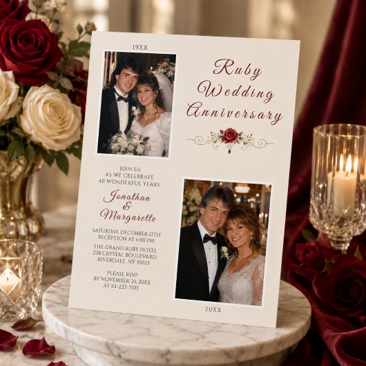 ルビーの結婚記念日の写真祝賀 招待状