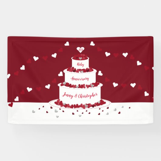 ルビーの結婚記念日ケーキとバンティング 横断幕 (横)