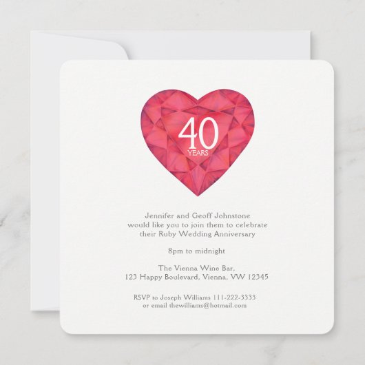 ルビーの結婚記念日 ラブ ソー ストロング ハート ウォーターカラー 招待状 (裏面)