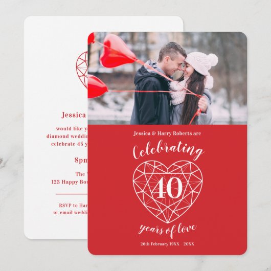 ルビーの結婚記念日 40年 写真 招待状 (正面/裏面)