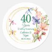 ルビーの結婚40周年記念 ゴールドフレームと花 ラウンドシール (正面)
