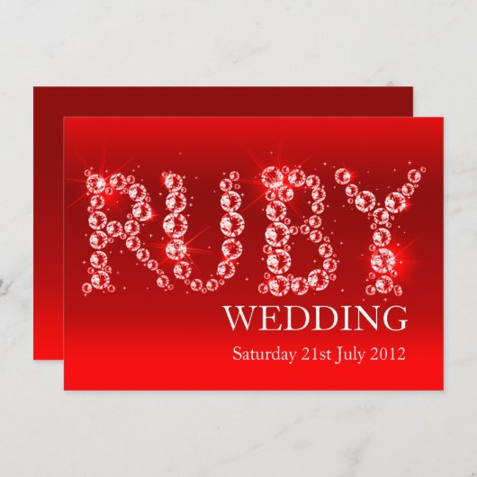 ルビーの輝き ウェディング ストーン パーティー 招待状 40周年 (正面/裏面)