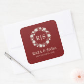 ルビーの輝き 赤とクリーム色の結婚式 スクエアシール (封筒)