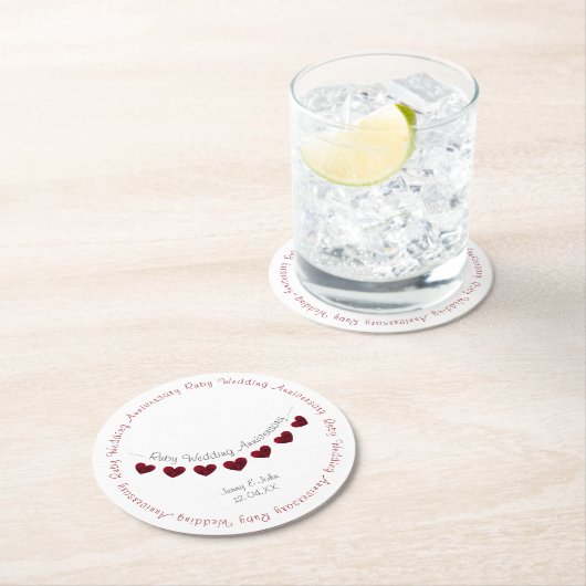 ルビーの40周年結婚のバント ラウンドペーパーコースター (インサイチュ)