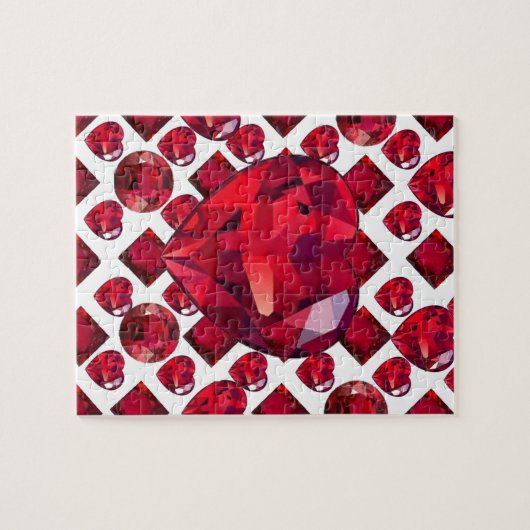 ルビーはバレンタインのハートによって宝石で飾られたデザインを宝石で飾りました ジグソーパズル (横)