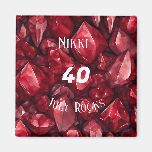 ルビーをテーマにした7月誕生日記念日名前をカスタムする マグネット (正面)