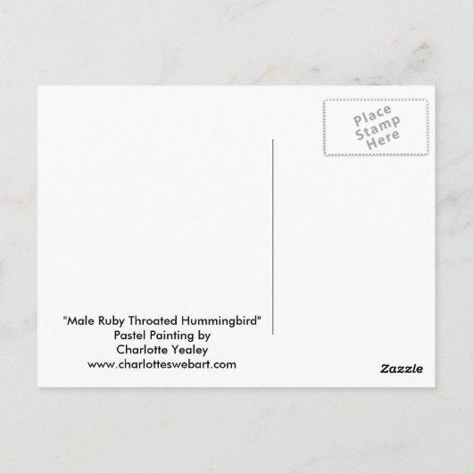 ルビーを使ったハミングバードアートポストカード ポストカード (裏面)