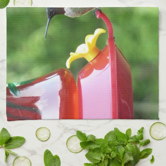 ルビーを使ったハミングバード撮影 キッチンタオル (折り畳み)