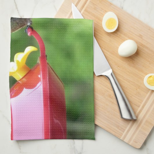 ルビーを使ったハミングバード撮影 キッチンタオル (四つ折り)