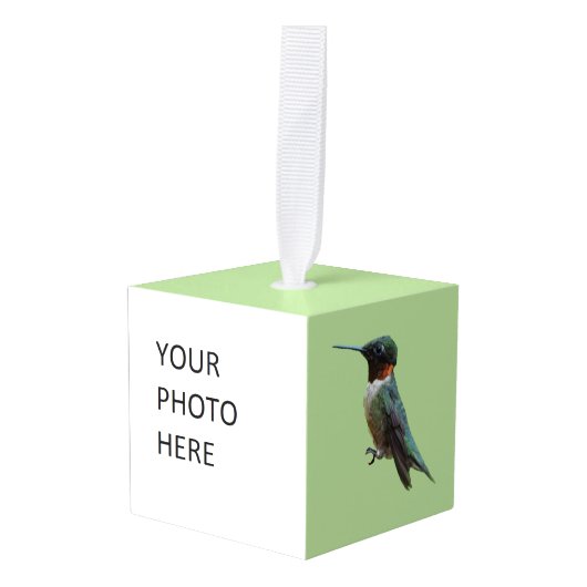 ルビーを使ったハミングバード撮影 キューブオーナメント (正面アングル)