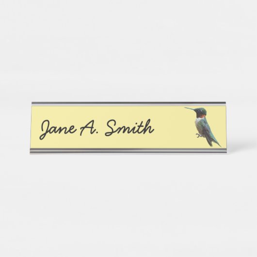 ルビーを使ったハミングバード撮影 デスクネームプレート (正面)